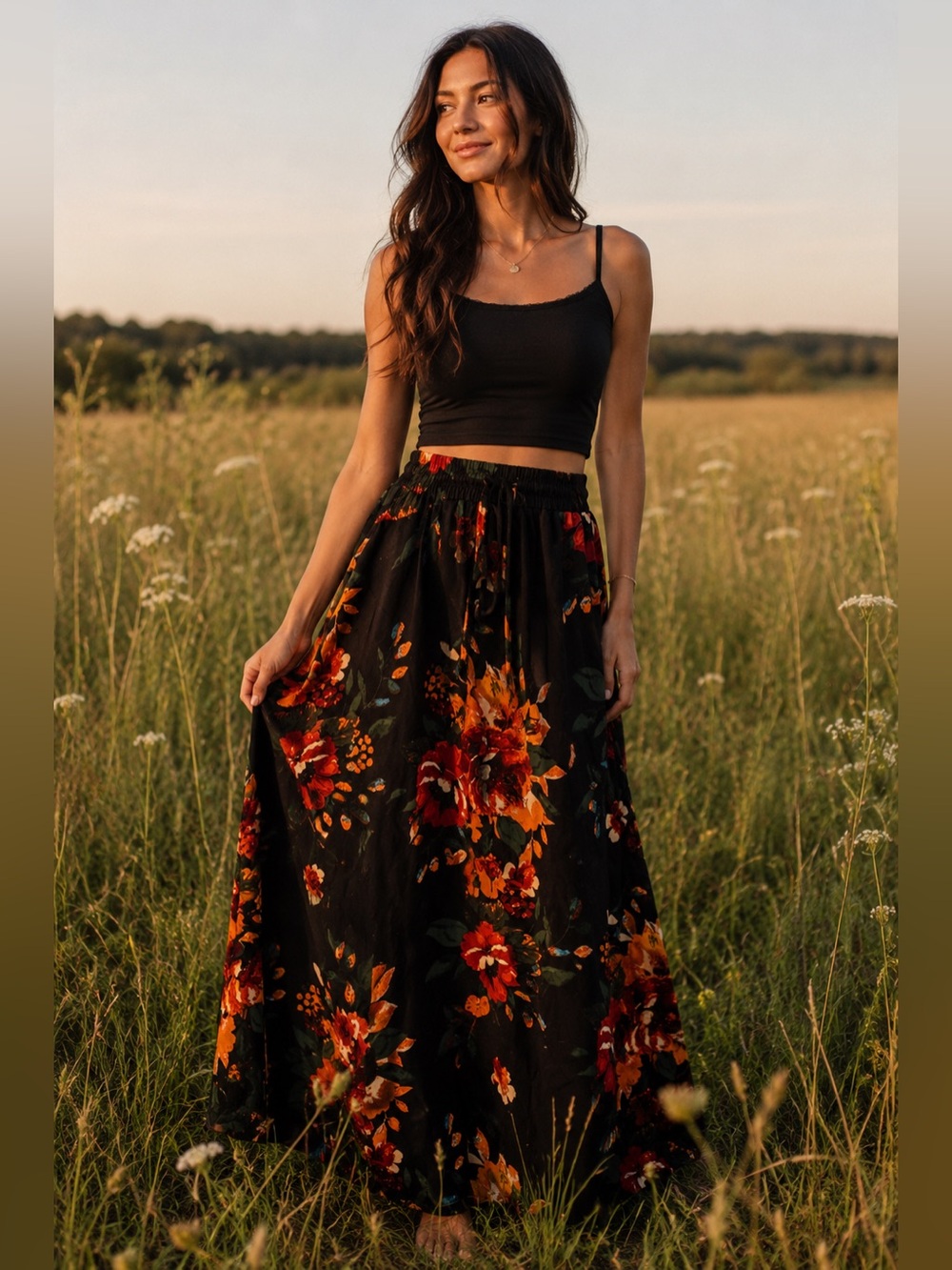 Yincra Floral Maxi Skirt Size Small Boho Fall Cottagecore